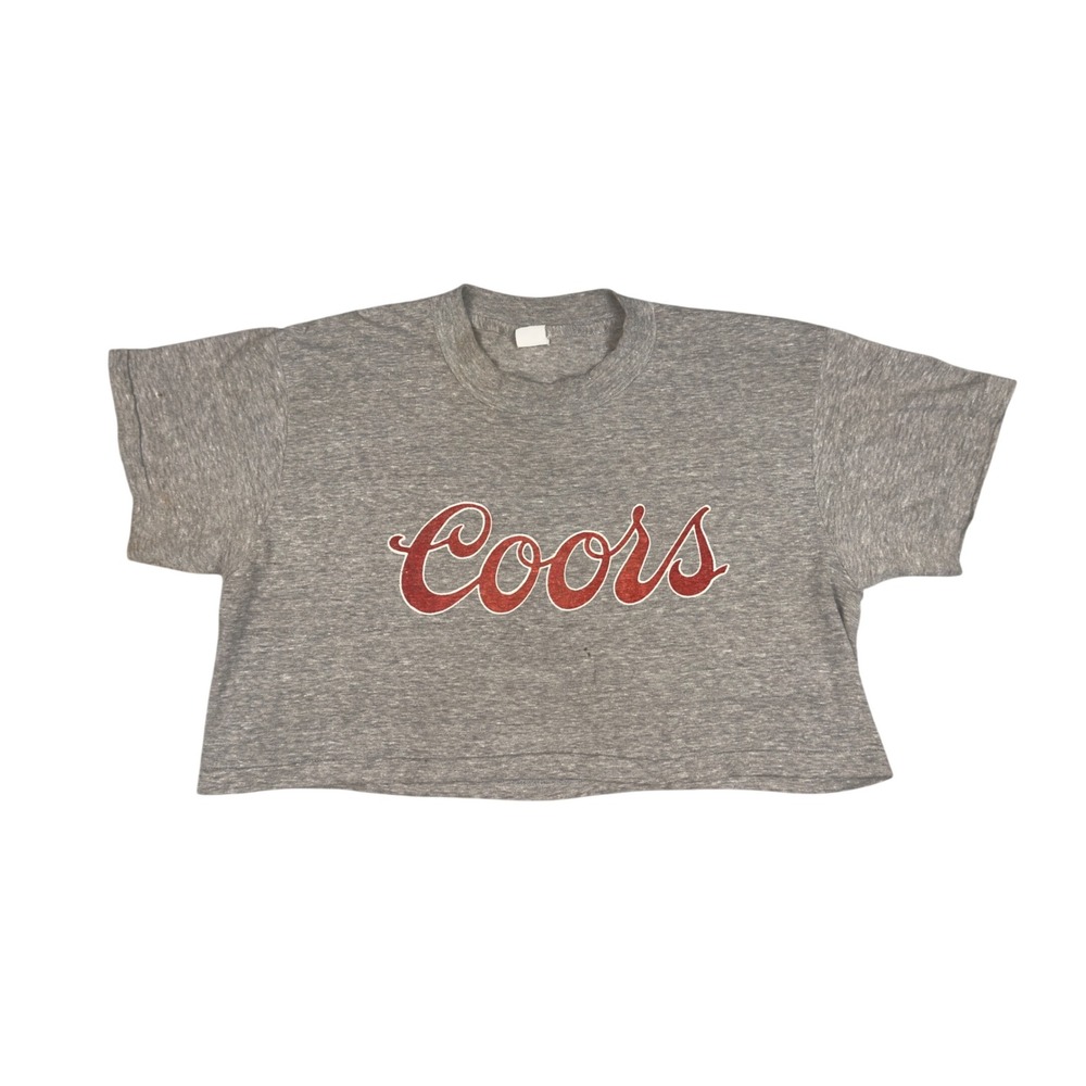 Vtg‎ 80s Coors Crop Top Women's XL Heather Gray Beer Logo Single Stitch Tee